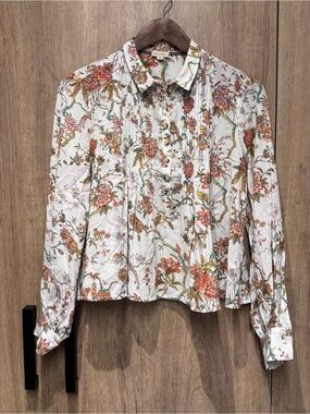 Anthropologie Pilcro Dainty Floral Flowy Henley Style Collared Top XS Women's